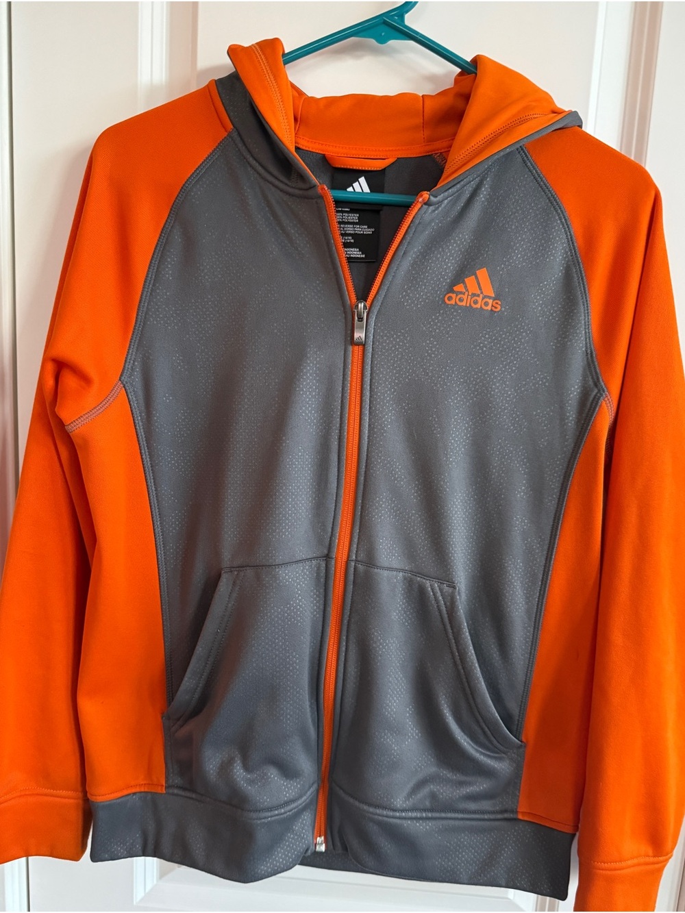 adidas Orange and Gray Kids' Full-Zip Hooded Jacket